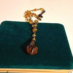 Vintage Cookie Lee Amber Glass Bead Tear Drop Necklace